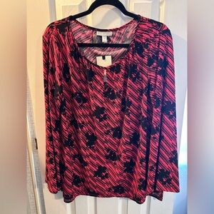 Dana Buchman Pink and Black Floral Blouse